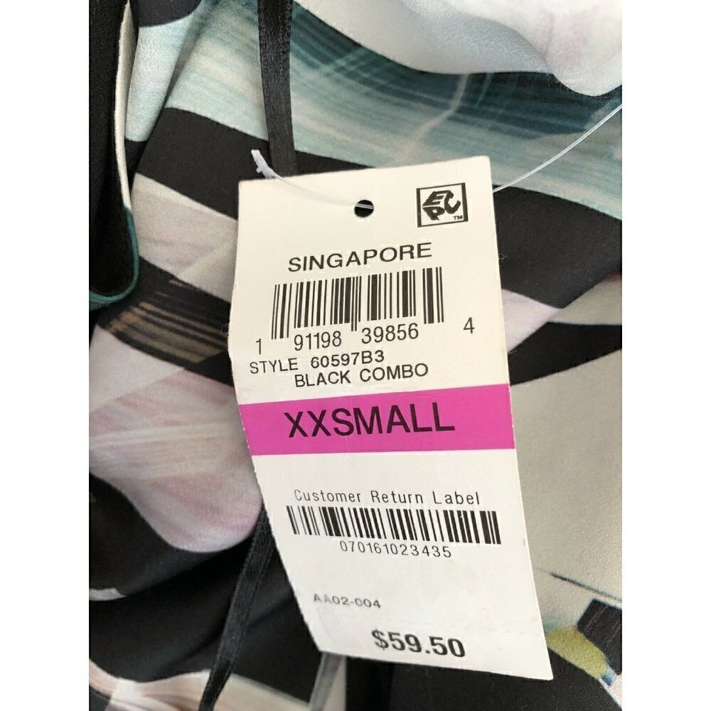 Bar III Black Combo Printed L One Shoulder Top XXS - Picture 7 of 9
